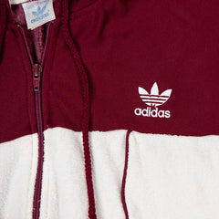 Unisex Vintage Adidas Maroon & Cream Zipper Hoodie