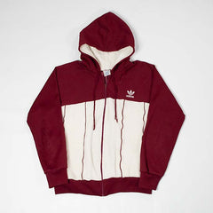 Unisex Vintage Adidas Maroon & Cream Zipper Hoodie