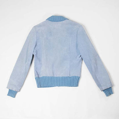 Women's Leather and Pockets Baby Blue Zipper Jacket