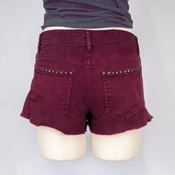Women's Torn Denim Burgundy Shorts
