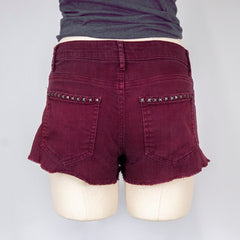 Women's Torn Denim Burgundy Shorts