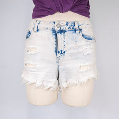 Women's Torn Acid Wash Denim White Shorts