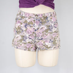 Women's Purple Floral Print Denim Shorts