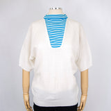 Unisex Vintage Striped Mock Turtle Neck Blue/White Sweater