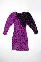 Women's Vintage Front Rouched Polka Dot Purple Dress