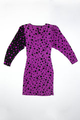 Women's Vintage Front Rouched Polka Dot Purple Dress