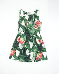 Women's Empire Palm Leaf Print Green Dress