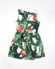 Women's Empire Palm Leaf Print Green Dress