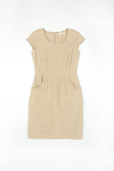 Women's Cap Sleeve and Pockets Tan Dress