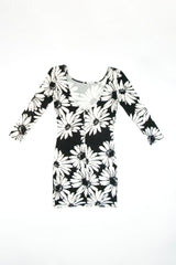 Women's Floral Print 3/4 Sleeve Black Dress