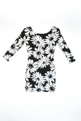 Women's Floral Print 3/4 Sleeve Black Dress