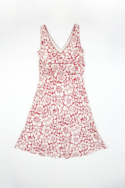 Women's Red Floral Sleeveless Midi Dress