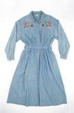 Women's Vinatge Floral Embroidery Denim Blue Dress