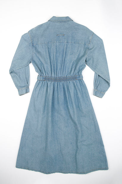 Women's Vinatge Floral Embroidery Denim Blue Dress