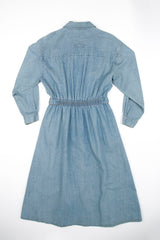 Women's Vinatge Floral Embroidery Denim Blue Dress