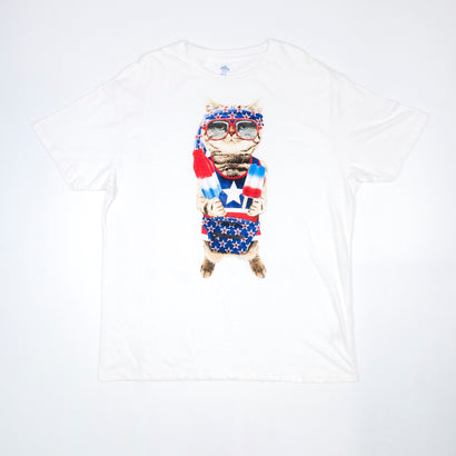Men's Patriotic Cat White T-Shirt
