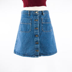 Women's Denim Button/Pocket Mini Blue Skirt