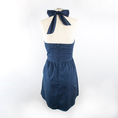 Women's Big Button Striped Halter Blue Dress