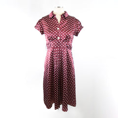 Women's Vintage Polka Dot Burgundy Dress