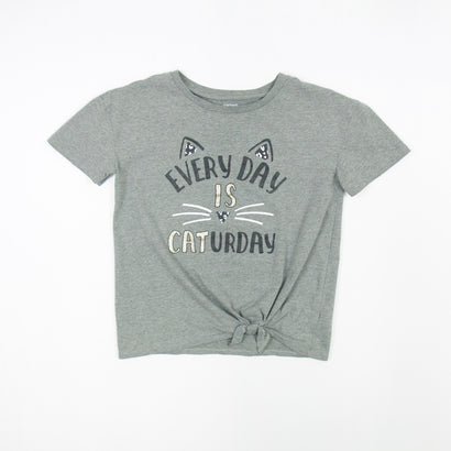 Women's Everyday Is Caturday - Tie Bottom Gray T-Shirt