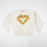 Women's Vintage Sunflower Heart Cream White Sweatshirt