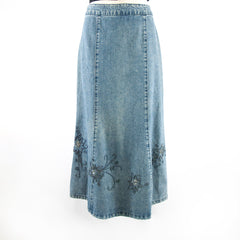 Women's Maxi Denim Sequins Detail Blue Skirt