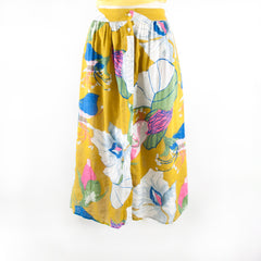 Women's Floral Midi Print Yellow Skirt