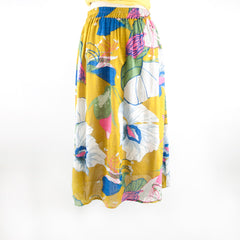 Women's Floral Midi Print Yellow Skirt