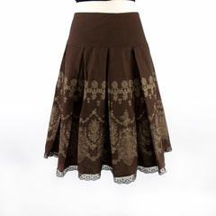 Women's Border Circular Print Brown Skirt