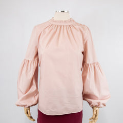 Women's Balloon Sleeve Mock Turtle Neck Pink Top