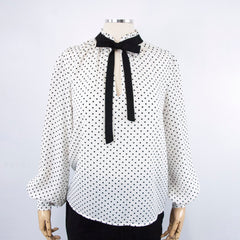 Women's Bow-Tie Polka Dot White Top