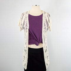 Women's Open Lace Embroidered Cardigan White Top