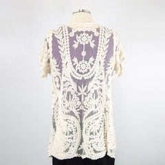 Women's Open Lace Embroidered Cardigan White Top