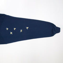 Women's Vintage National Wildlife Flowers & Bees Collar Navy Sweatshirt