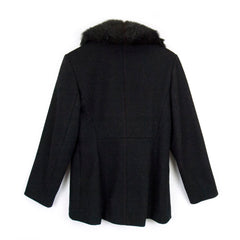 Women's Vintage Esprit Faux Fur Collar Button Black Coat