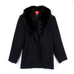 Women's Vintage Esprit Faux Fur Collar Button Black Coat