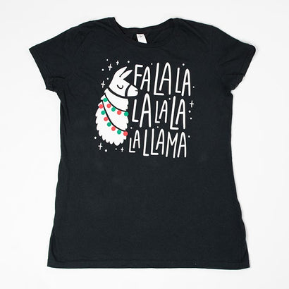 Women's Fa-LaLaLa-LaLaLa-Llama Holiday Black T-Shirt