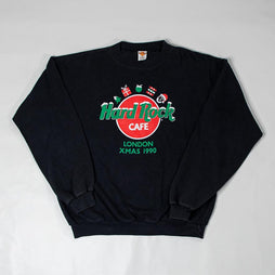 Unisex Vintage 1990 Xmas Hard Rock Cafe Black Sweatshirt