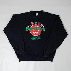 Unisex Vintage 1990 Xmas Hard Rock Cafe Black Sweatshirt