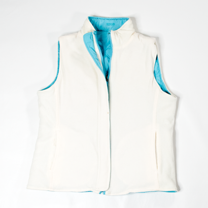 Women's Izod Reversible Quilted Blue and White Fleece Vest