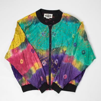 Women's Vintage Watercolor Multi Colored Windbreaker Zipper Jacket