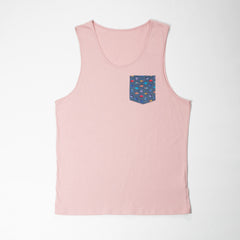 Men's Fish Breast Pocket Pink Tank Top