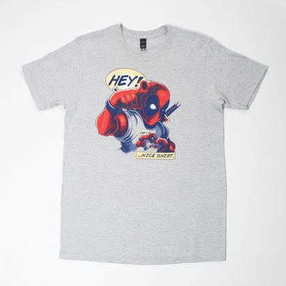 Men's Deadpool Hey Nice Shirt Gray T-Shirt