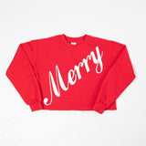 Women's Merry Holiday Cut-Off Red Sweatshirt