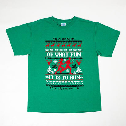 Unisex 2019 Ugly Sweater Oh What Fun It Is To Run Holiday Green T-Shirt