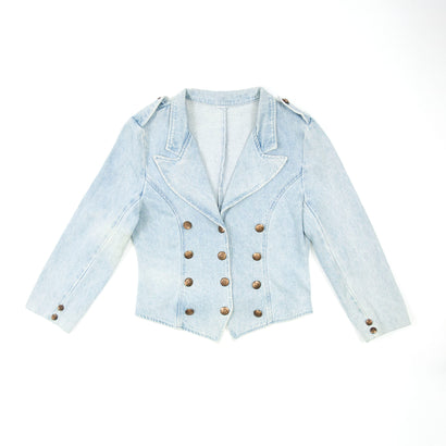 Women's Vintage Military Style Button Blue Denim Jacket