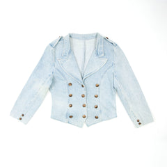 Women's Vintage Military Style Button Blue Denim Jacket