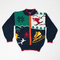 Unisex Vintage 1988 Snow, Ski, Skate Holiday Navy Sweater