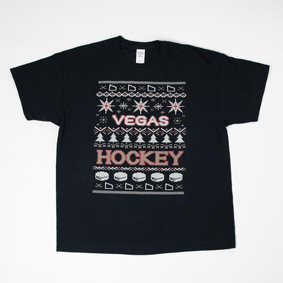 Unisex Ugly Sweater Vegas Hockey Holiday Black T-Shirt
