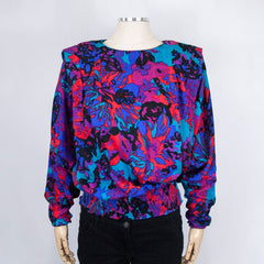 Women's Vintage 80's Multi-Colored Long Sleeve Top